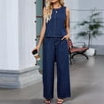 thumbnail image 2 of Women'S Two Piece Denim Suits Sleeveless Denim Vest Wide Leg Jeans Wide Leg Pants Clothing Blue Suit S, 2 of 8