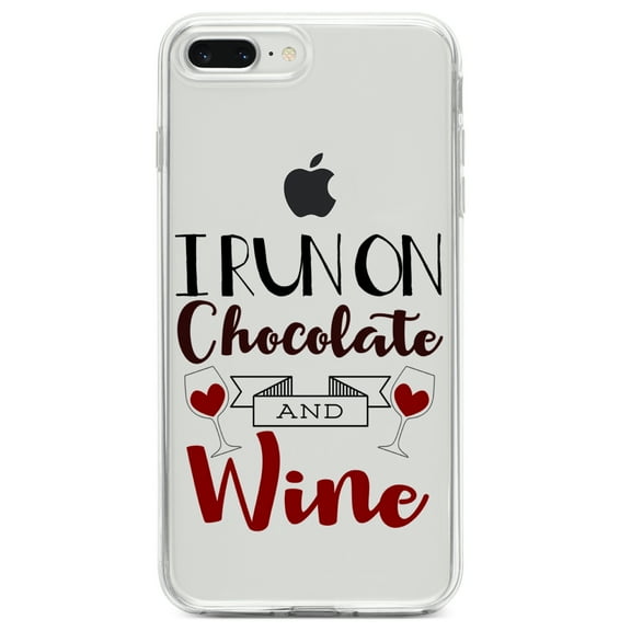DistinctInk Clear Shockproof Hybrid Case for iPhone 7 PLUS / 8 PLUS (5.5" Screen) TPU Bumper Acrylic Back Tempered Glass Screen Protector - I Run on Chocolate and Wine