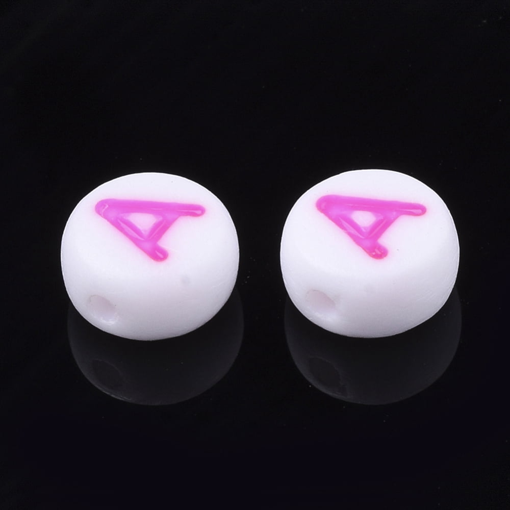 500 g Initial Acrylic Beads Horizontal Hole Flat Round Mixed color Letter.A 7x3.5~4mm Hole: 1.2mm 3700pcs/500g