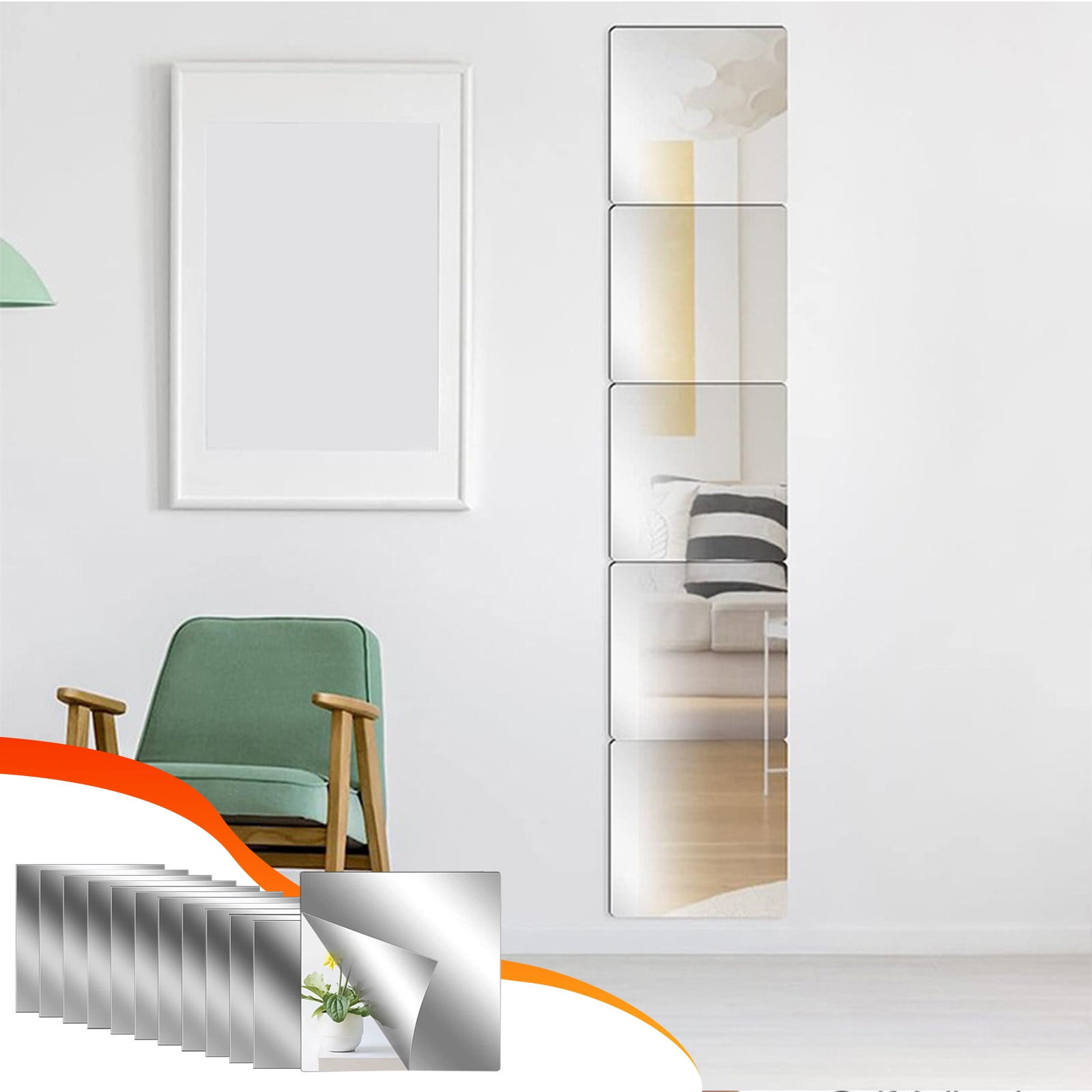 12-Pack Flexible Mirror Sheets - Self-Adhesive Cuttable Non-Glass Mirror Tiles, Safe Reflective Wall Stickers for Home DIY Wall Decor