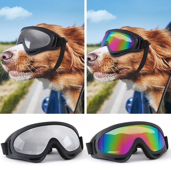 Opvise Dog Goggles with Adjustable Straps UV Protection Windproof Anti-Fog Dustproof Dog Sunglasses Outdoor Riding Driving Puppy Glasses for Small to Medium Breed Dog Silver