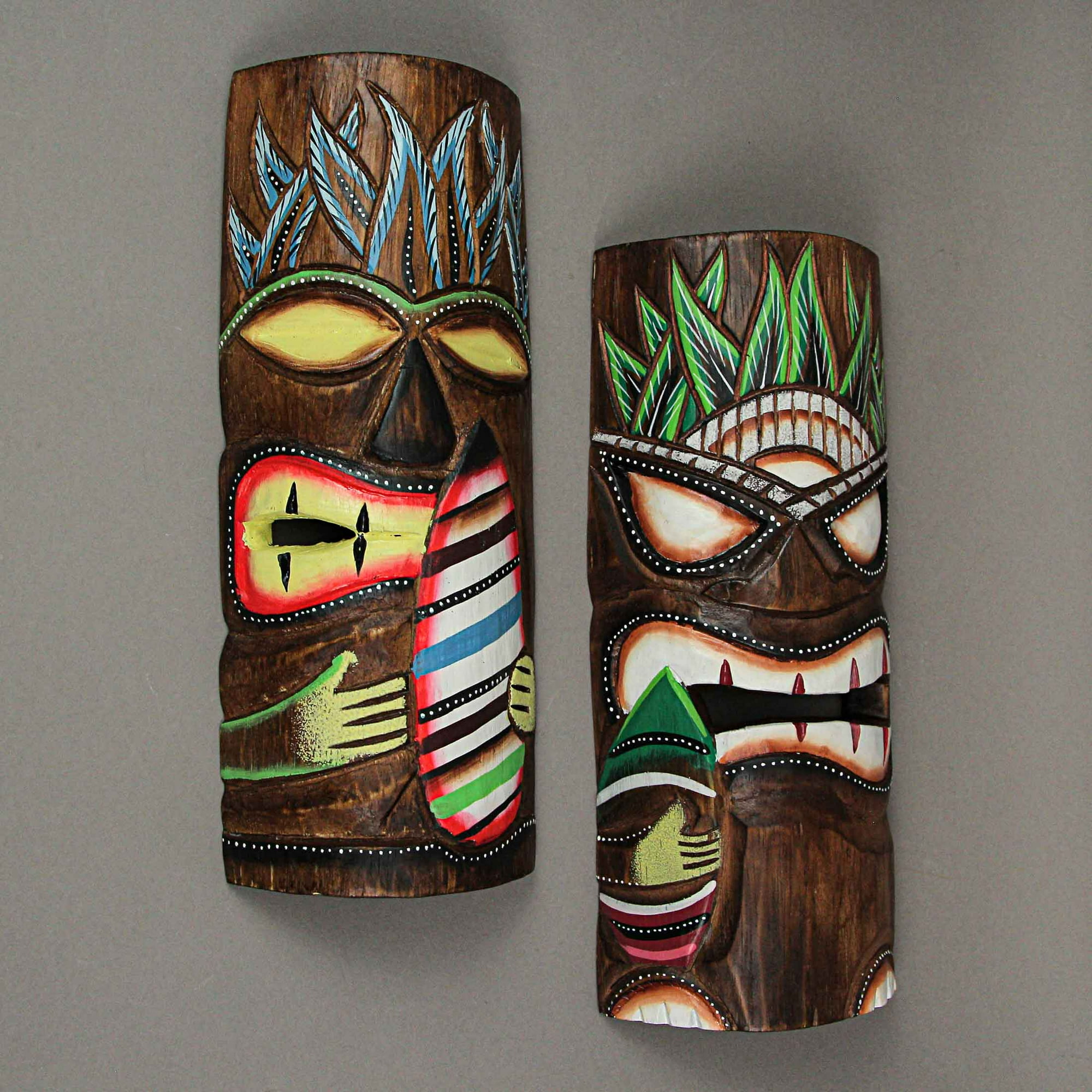 Boho Tiki Masks wood wall art, 4 panel in natural or 11 other finishes, decor wa hot