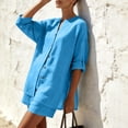 thumbnail image 7 of Women's Cotton Blend Short Sleeve Top with Pocket and Shorts Set, Solid Color Round Neck Casual Lounge Set, Soft Stretch 2 Piece Outfit for Summer, Matching Vacation | TruBelle,Light Blue L, 7 of 7