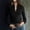 *Black, variant on ClodeEU Women's Faux Suede Fabric Notched Lapel Chest Button Up Long Sleeve Shirt Purple,Womens Plus XXL