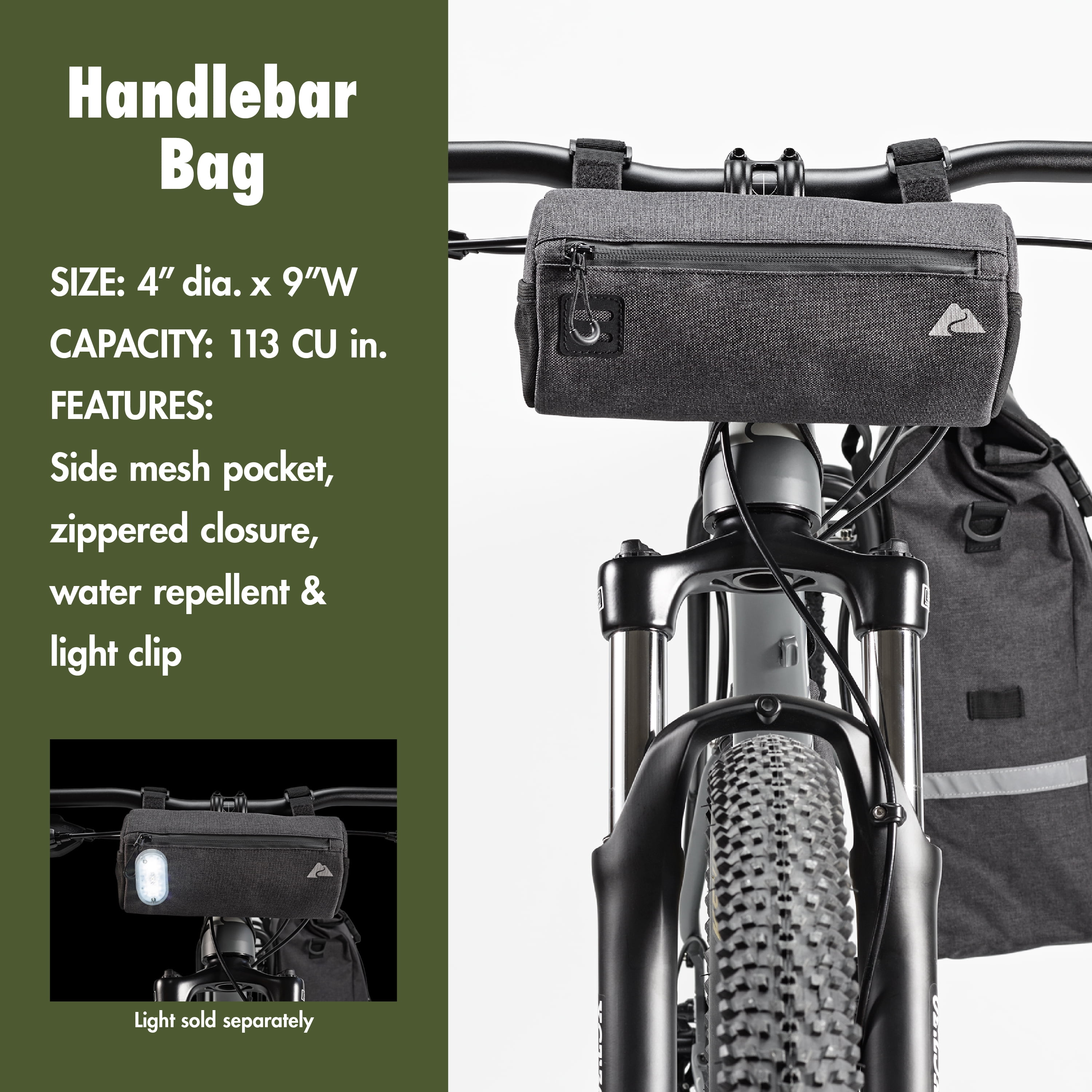 Ozark Trail 3-Piece Bicycle Bag Set, Handlebar, Frame, and Pannier Bags