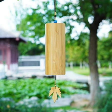 Bamboo Wind Chime, Handcrafted G Chord Wind Chimes for Outside, Wooden Wind Chime with Beads & Maple Leaf Design, Rustic Outdoor Chimes for Porch, Balcony, Garden, Indoor