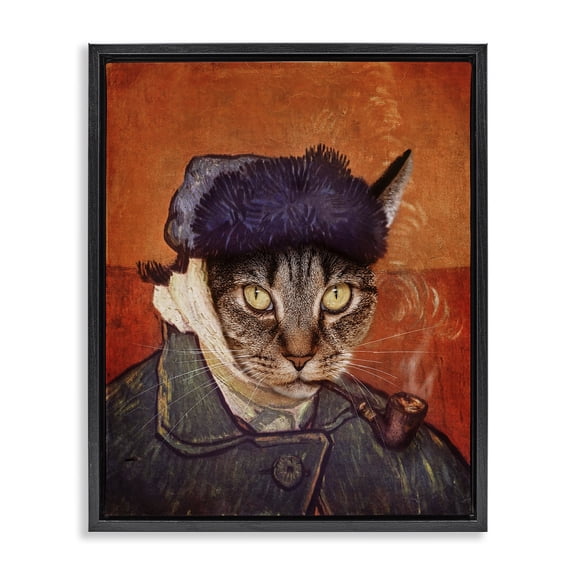 Stupell Industries Victorian Classic Cat Self Portrait Black Floating Frame Canvas Art, 17 x 21, by Karen Burke