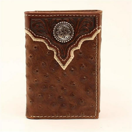 Ariat 985417802 Cody James Overlay Scroll Concho Croc Embossed Tri-Fold Wallet, Brown