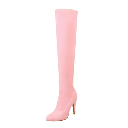 

TAIAOJING Boots For Women Autumn And Winter Candy Color Suede Stiletto Heels Slim And Tall Over The Knee Boots Casual Shoes