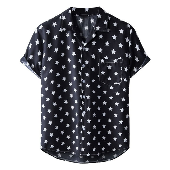 VANLOFE Short Sleeve for Mens Black Mens Graphic Tees Men Hawaiian Short Sleeve Beach Shirt Printed Summer Casual Button Down Shirts