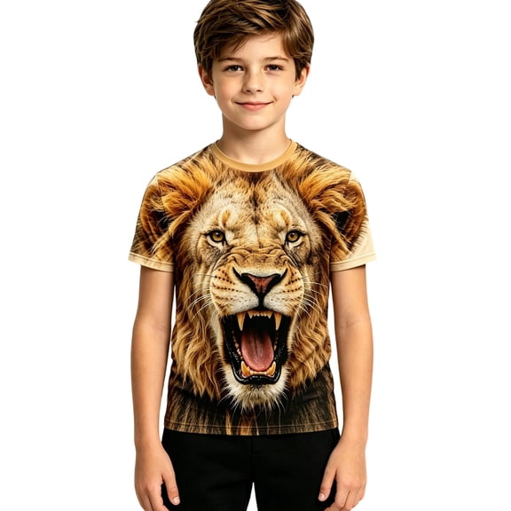 Hiijoy Boys T Shirt Funny Lion Graphic Short Sleeve O-Neck Tee Top for Kids, Sizes 2-15