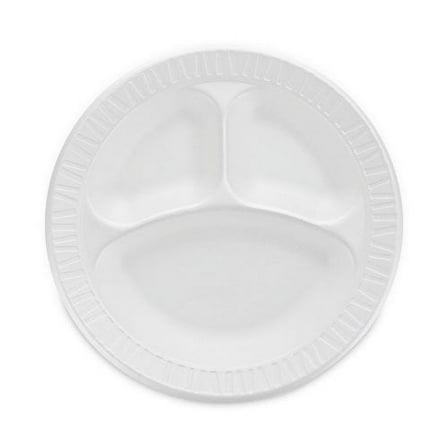 Dart Concorde Non-Laminated Foam Plate, 3-Compartment, 10.25" dia, White, 125/Pack, 4 Packs/Carton (10CPWC)