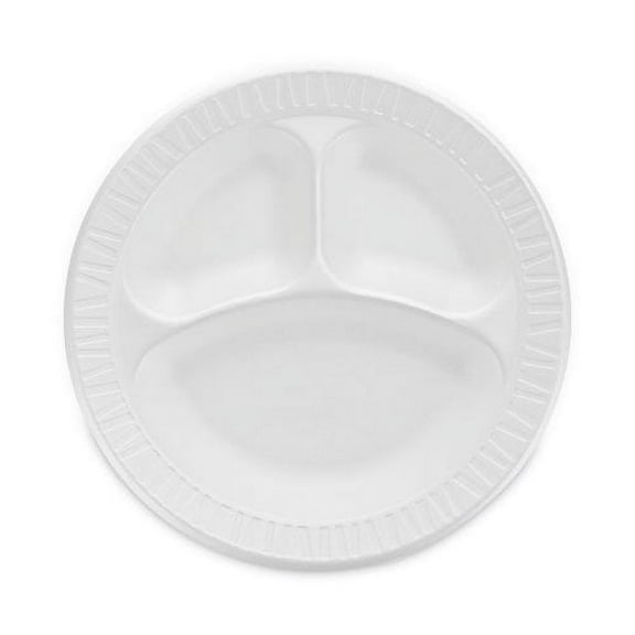 Dart Concorde Non-Laminated Foam Plate, 3-Compartment, 10.25" dia, White, 125/Pack, 4 Packs/Carton (10CPWC)