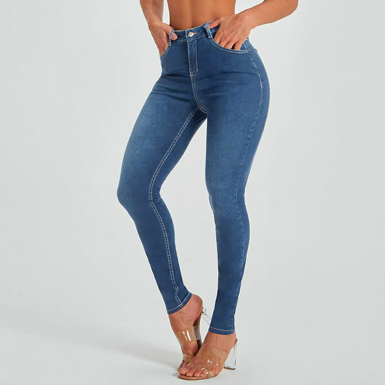 Womens High Waist Jeans Ladies Straight Denim Jeggings Elasticated Pants  Size