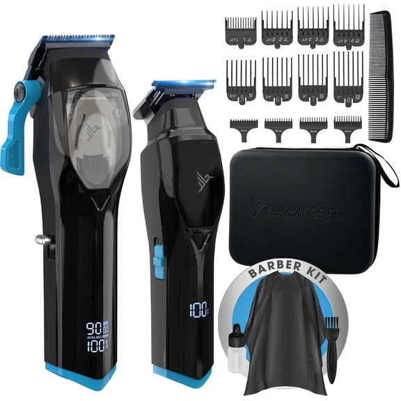 HUMMINGBIRD Pro Series Hair Clippers and Trimmer Set 9,000 RPM Brushless Motor, DLC Blade, Zero-Gapped T-Blade Trimmer, Cordless USB-C Rechargeable, Super Torque, Carry Case, Professional Barber Kit