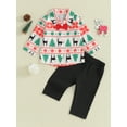 thumbnail image 2 of Wassery Kids Boys Christmas Outfits 6M 12M 18M 24M 3T 4T Toddler Boy Snowflake Deer Christmas Tree Print Long Sleeve Bowtie Shirts and Long Pants 2Pcs Baby Boys Clothes Set, 2 of 8