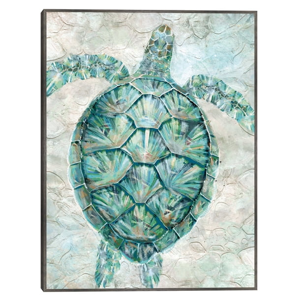 Cuadro Decorativo - Mosaico de tortugas marinas verde azulado Jr Impresión en canvas, estrechado.