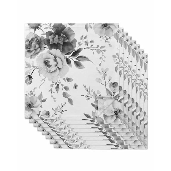 nqOlkjepod Grey Floral Art Cloth Napkins Set of 8 Reusable Dinner Napkins, Watercolor Botanical Spring Flowers Cocktail Napkin Washable Table Napkins for Wedding/Holiday Party/Baby Shower 20"x20"