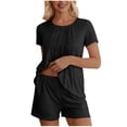 thumbnail image 2 of Evergreen Womens Pajamas Sets Shorts 2 Piece Short Sleeve Lounge Sets Fashion Women's Solid Color Short Sleeved Shirt Pants Casual Home Wear Pajama Set Ndbuld Black M, 2 of 6