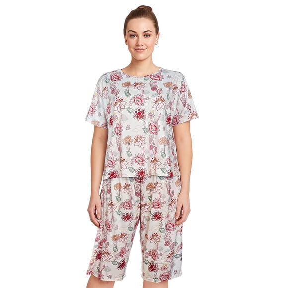 HITIME Pijama para Mujer de Seda de Leche Talla S, Conjunto de Playera y Pantalón Tobillero, Tela Ultra Suave y Transpirable para Lounge o Dormir