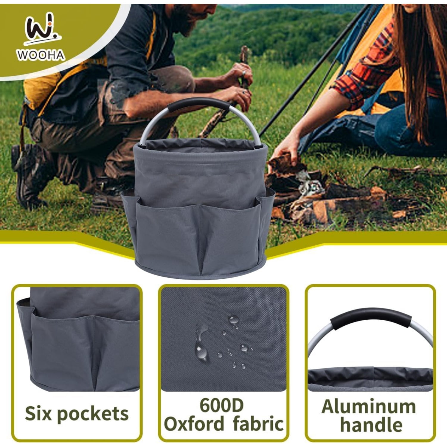 Tool Organizers Bag 34L Collapsible Tool Bag Laundry Organizer Outdoor Camping Garden Harvest Basket Home Bathroom Storage Bath Wash Bag（Black+Grey）