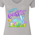 thumbnail image 4 of Inktastic Happy Easter Blue Bunny and Eggs in Grass Women's V-Neck T-Shirt, 4 of 5