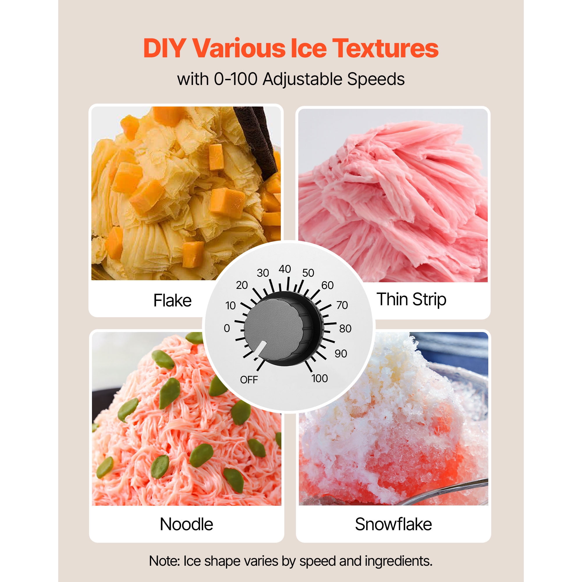 KFFKFF Snowflake Ice Maker, 176LBS/24H Ice Machine, Electric Ice Shaver with Stainless Steel Blade, Ice Crusher with 0.48Gal Tank, Quick 90-Second Pre-Cooling, Ideal for Home Use & Small Events