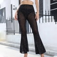 thumbnail image 2 of Aoochasliy Womens Pants Casual Ladies Mesh Sheer Solid Color Elastic Flared Pants, 2 of 7