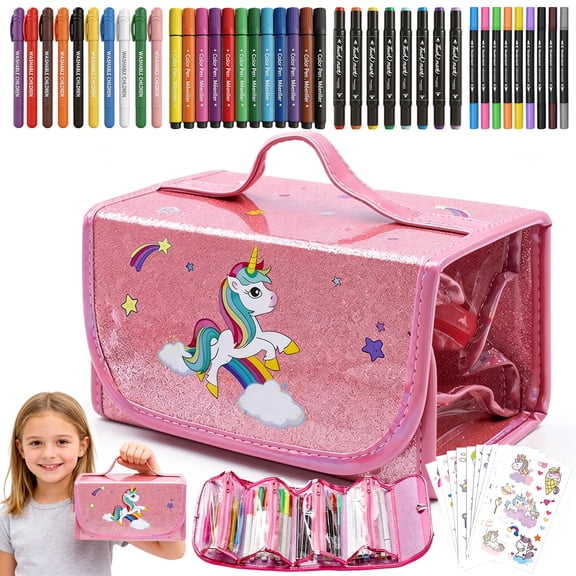 LINXUXIE 60 PCS Washable Scented Markers Set, Smelly markers with Glitter Pencil Case, Art Christmas Birthday Gifts for 1-3 3-5 5-8 Year Old