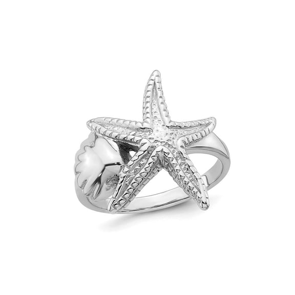 Gem & Harmony Sterling Silver Textured Sea Shell Starfish Ring for Women