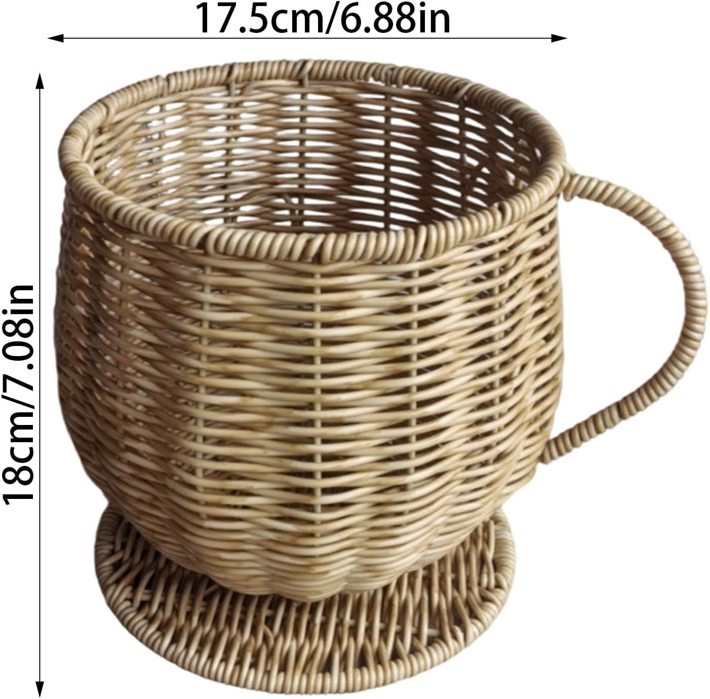 Wicker Coffee Cup Shape Storage Basket, Handwoven Woven Organizer for Fruit Bread, Rattan Creative Farmhouse Fruit Bowl, Multi-Purpose Container for Kitchen Countertop (Coffee)