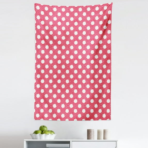 Pink Polka Dots Tapestry, Retro Style Fluffy Furry with Blots Romantic Feels, Fabric Wall Hanging Decor for Bedroom Living Room Dorm, 5 Sizes, Dark Coral Pale Pink, by Ambesonne