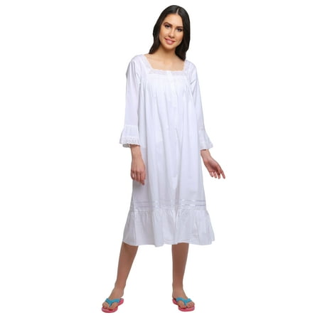 

Moomaya WoMen s Solid Long Sleeve Square Neck Cotton Sleepwear Gown