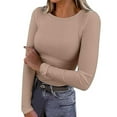 thumbnail image 1 of Womens Long Sleeve Ribbed Crewneck T-Shirt - Fitted Stretch Basic Top, Versatile Casual Shirt for All Seasons, 1 of 3