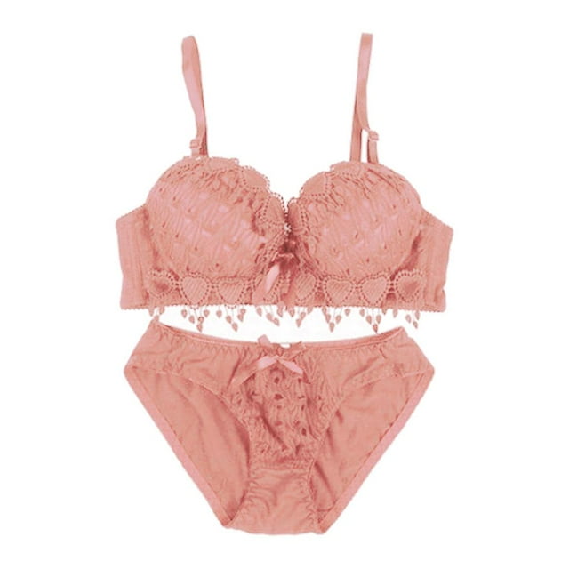Conjunto de sujetador y braguita push up para mujer, lencería sexy con bordado de encaje, color rosa 85B