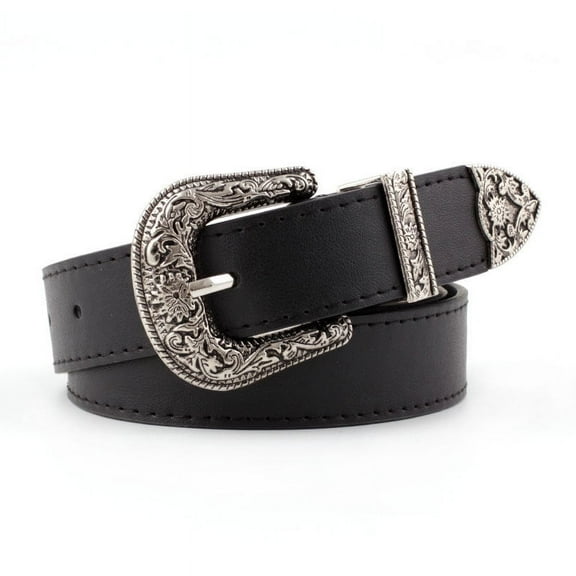 Nvzi Unisex Classic Leather Jean Belt 1.1 Inches Wide（Black） One Size