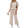 thumbnail image 4 of Fantaslook 2 Piece Sets for Women Casual Summer Travel Vacation Outfits Short Sleeve Tops Wide Leg Pants Lounge Sets, 4 of 9