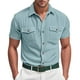 thumbnail image 1 of Playera Elvqul para Hombre Playa Azul Claro Manga Corta de Color Sólido con Solapa Botones, 1 of 8