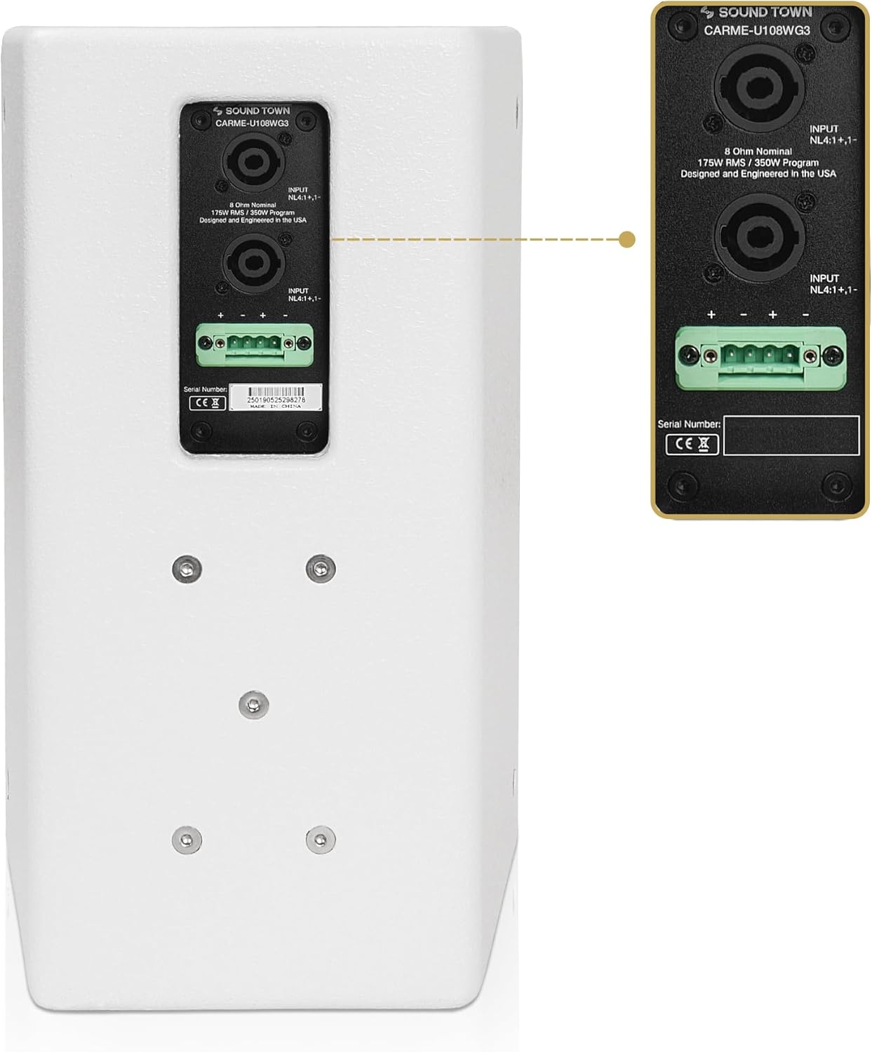 Sound Town CARME Series 8" 350W 2-Way Professional PA DJ Speaker, White with Compression Driver, Rotatable Horn, Birch Plywood, U Bracket for Installation, Live Sound, Karaoke, Bar (CARME-U108WG3)