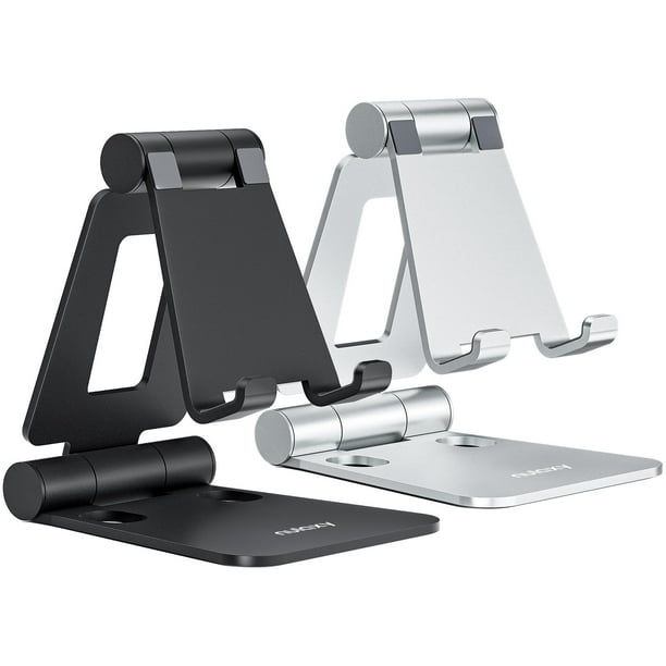 Soporte para teléfono Nulaxy A4, doble plegable, paquete de 2, negro y plateado