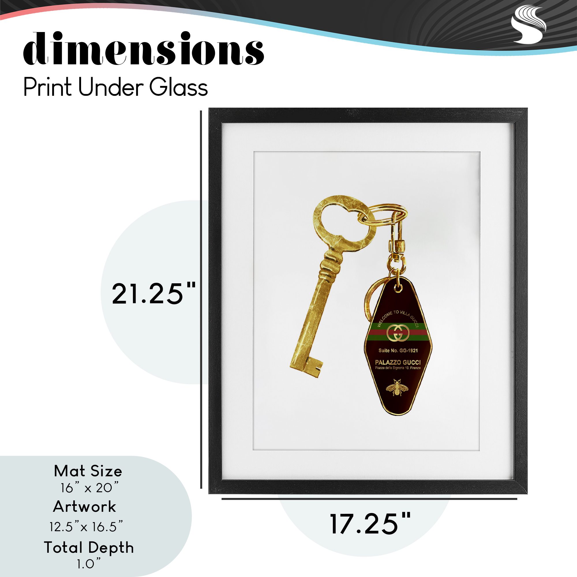 Luxury Hotel Key Black Framed Print Under Glass, design by Ziwei Li