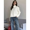 thumbnail image 6 of Women'S High Collar Sweater Chunky Long Sleeve Knitted Pullover Trendy Fall Winter Basic Jumper Top Ivory White M, 6 of 9