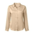 thumbnail image 6 of Long Sleeve Shirts for Women 2026 Spring Satin Button Down V Neck Lapel Collar Dressy Casual Office Work Blouse Tops, 6 of 7
