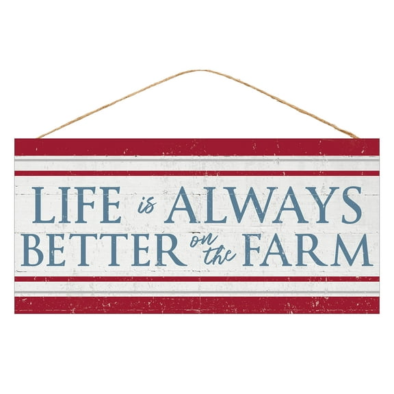 Red Blue & Grey Wood "Life Is Better On The Farm" Sign, 12.5 inches X 6 inches
