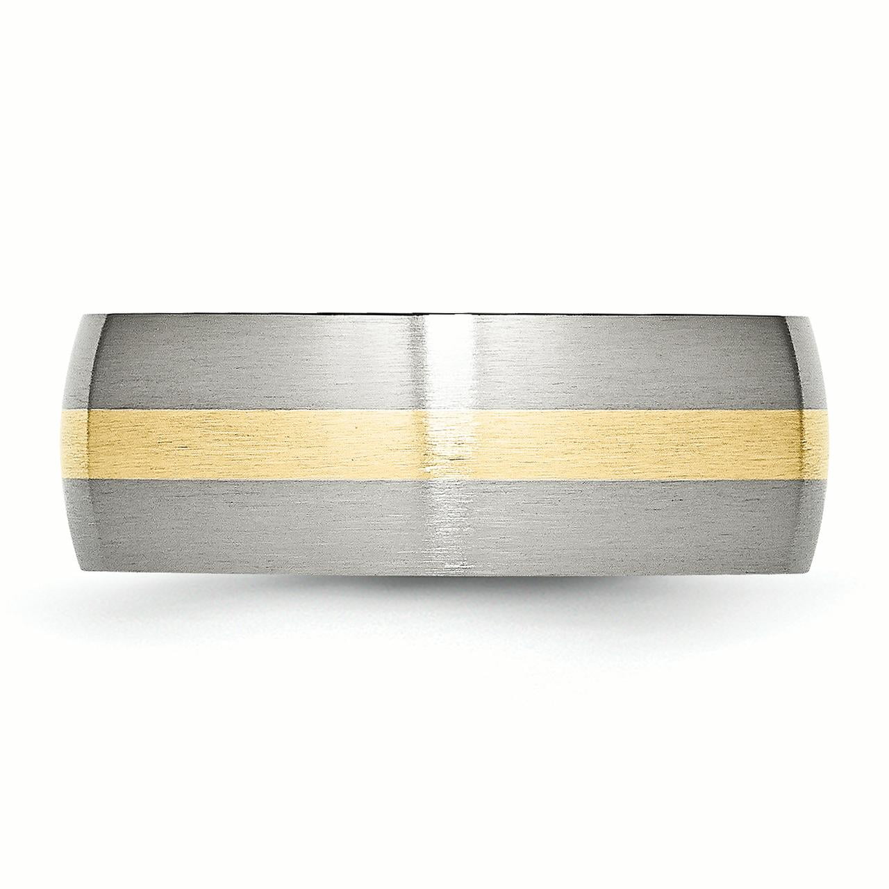 Stainless Steel 14K Gold Inlay 8mm Ring Band Sz 8.5