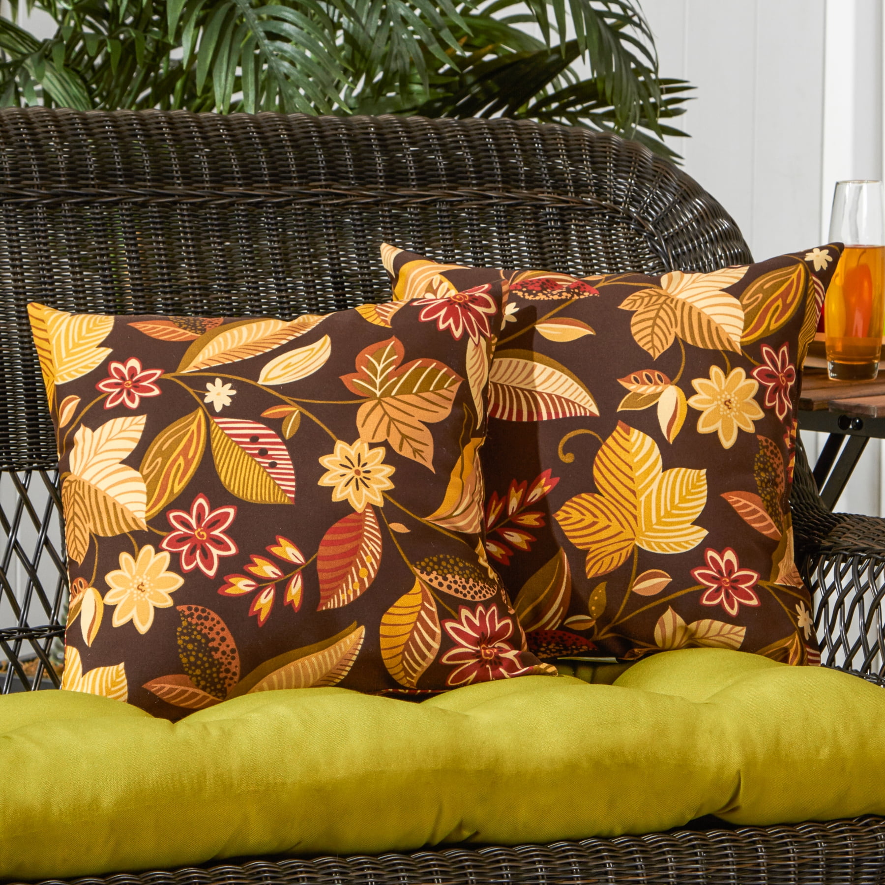 Greendale Home Fashions Timberland Floral 17 in. Square Outdoor Throw Pillow (2-Pack)