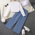 thumbnail image 5 of Karoyedx Summer Clothes for Girls Tween Girls Clothes 2 Piece Outfit Long Sleeve Top + Wide Leg Pants Fall Winter Clothing Set Blue Size,7-8 Years, 5 of 7