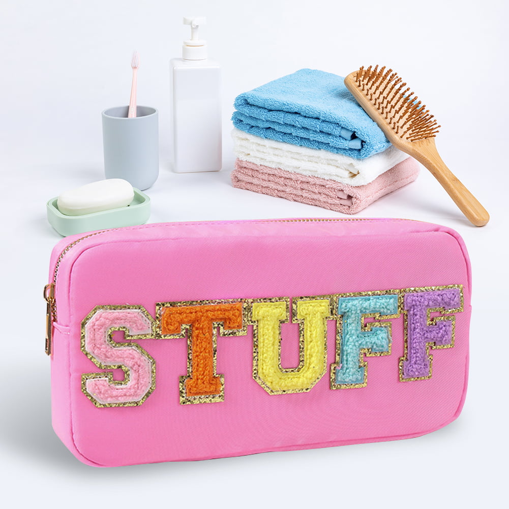4 Pcs Preppy Cute Patch Makeup Bags Nylon Toiletry Cosmetic Bags Travel  Chenille Skincare Pouch for Women Gifts Stuff Daily Use Storage Purse