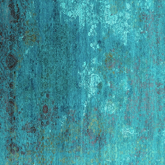 Ahgly Company Machine Washable Indoor Square Oriental Turquoise Blue Industrial Area Rugs, 4' Square