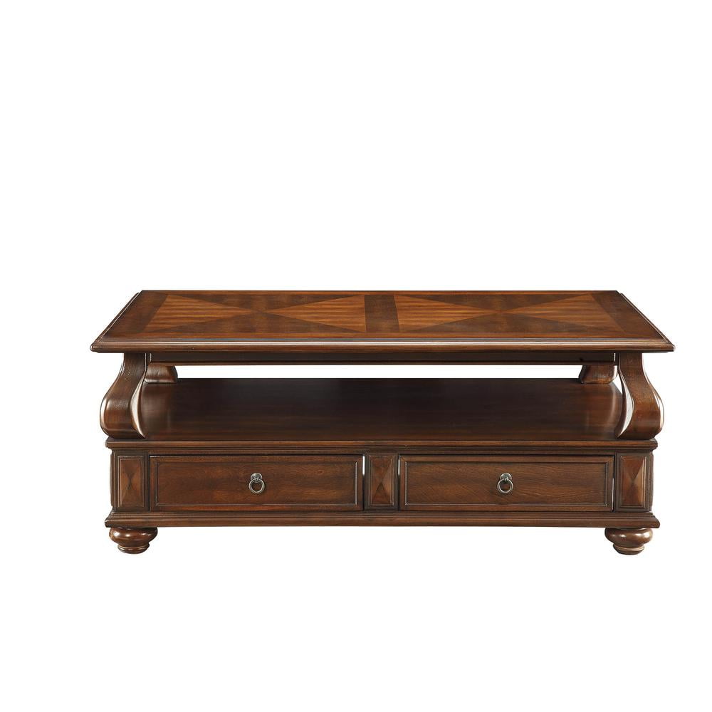 ACME Amado Rectangular 4-Drawer Wooden Coffee Table with Open Shelf in Walnut